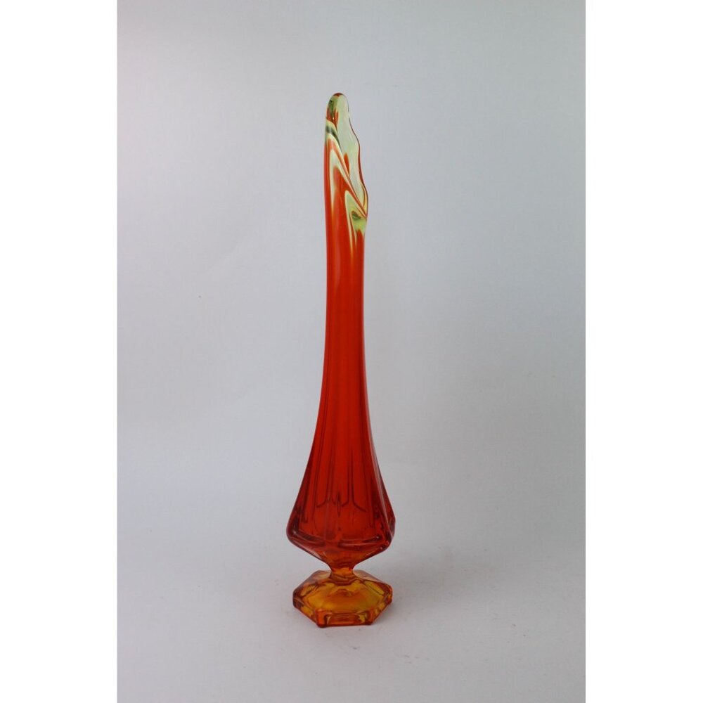 Vintage Amberina Glass Swung Bud Vase 14" Tall With Flame-Colored Gradient Desig
